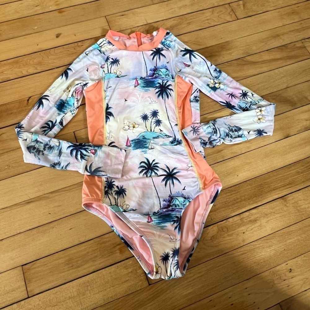 Hobie palm tree print long sleeve one piece youth swimsuit‎
